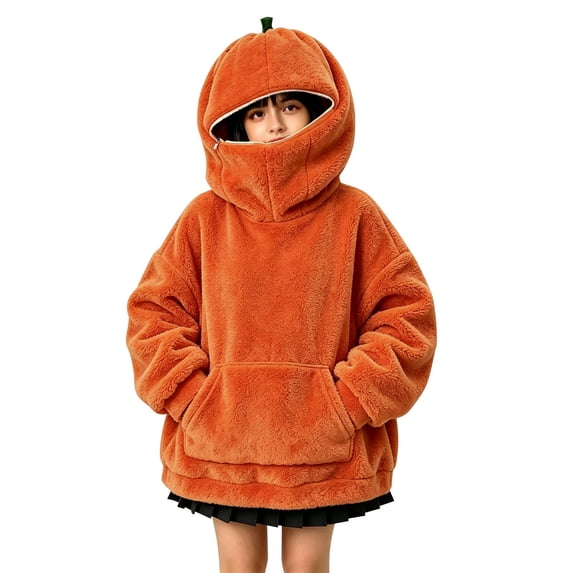 Ruyang Kids Fleece Hoodie Pumpkin Shaped Long Sleeve Sweatshirt Zipper Flannel Pullover Fall Winter Fuzzy Warm Clothes