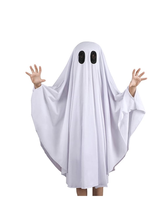 Kids Ghost Cape Mantle Boys Girls Halloween Clothes Cute Party Dress Up Outfits White Cloak Age 1 to 9 Years