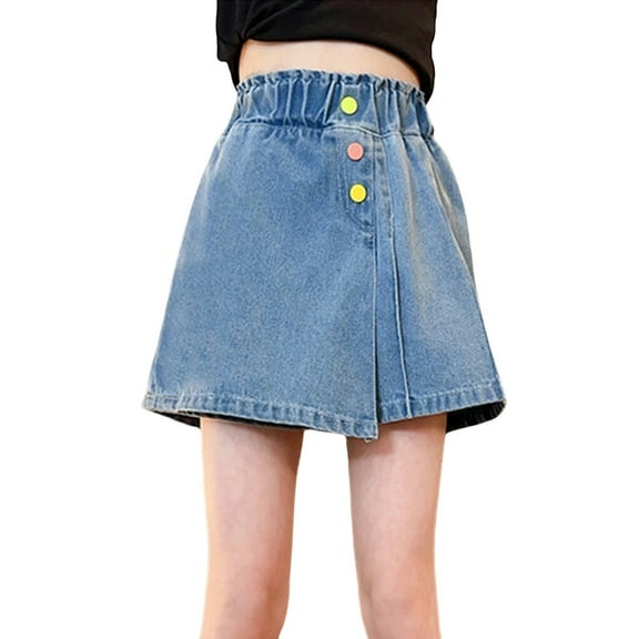 Ruyang Kids Girl Denim Skort Skirts Elastic High Waist A-Line Short Mini Skirt with Pockets for School Casual