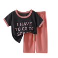 thumbnail image 1 of Ruyang Kids Girls 2 Piece Outfits Short Sleeve 'I HAVE TO GO TO SCHOOL' Graphic Tee and Drawstring Pants Loose Fit Lounge Set, 1 of 9