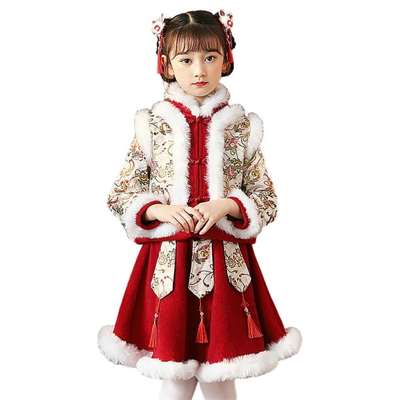 Ruyang Kids Girls 2025 Chinese Calendar New Year Dress Clothing Fleece Thicken Warm Princess Fairy Cheongsam Tang Suit