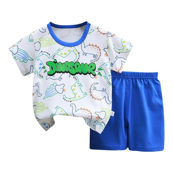 Ruyang Kids Girls Boys Cotton Lounge Set Short Sleeve Graphic Tee Elastic Waist Shorts Toddler Loungewear Cute Sleepwear