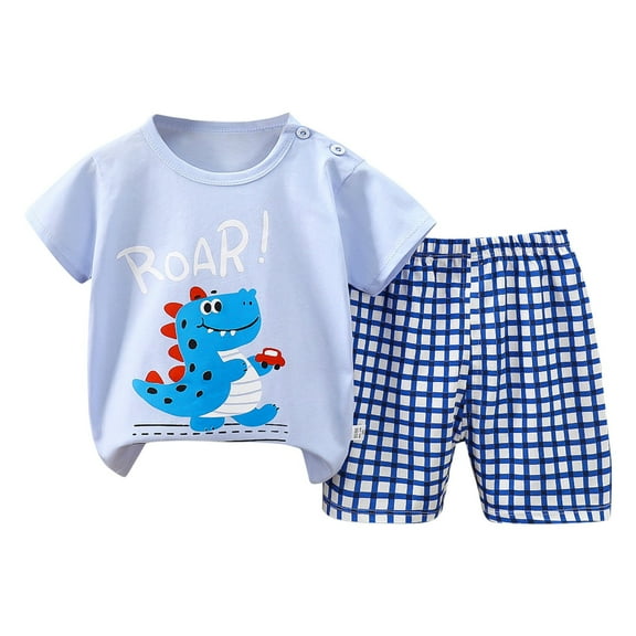 Ruyang Kids Girls Boys Cotton Lounge Set Short Sleeve Graphic Tee Elastic Waist Shorts Toddler Loungewear Cute Sleepwear