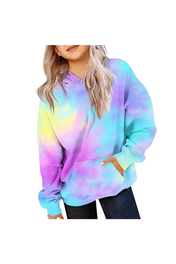 Kids Girls Boys Hoodies Cloud Tie Dye Long Sleeve Pocket Pullover Shirt Fall Loose Fashion Casual Sweatshirt Tops