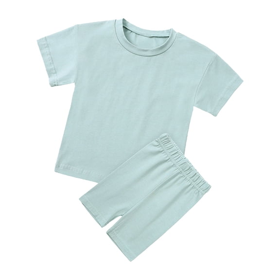 Ruyang Kids Girls Cotton 2 Piece Set Short Sleeve T-Shirts and Elastic Waist Shorts Solid Athletic Outfits Cute Loungewear Set