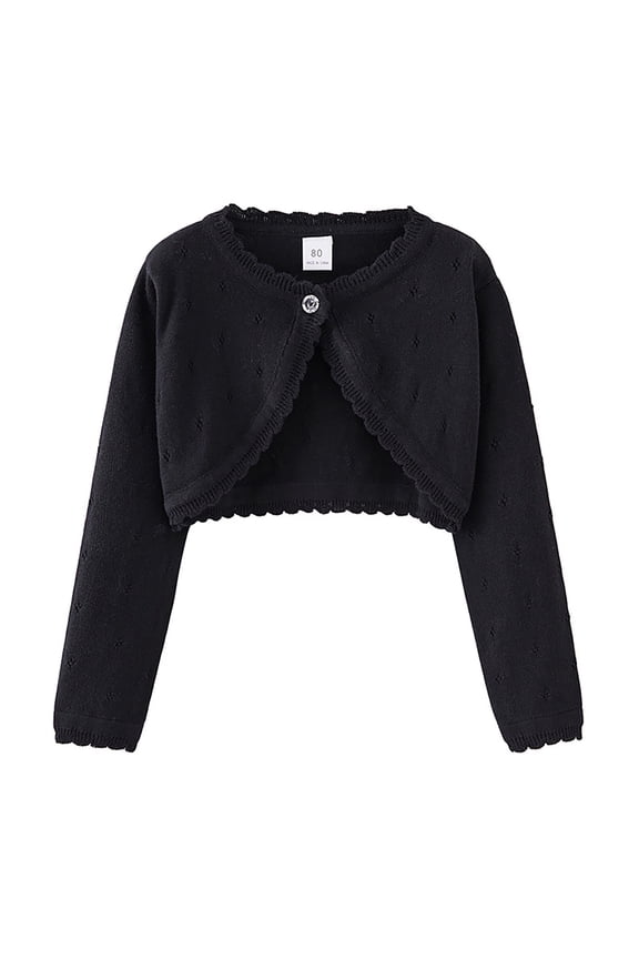 Kids Girls Hollow Knitted Cardigan Sweaters Baby Plain One Button Long Sleeve Shawl Cute Warm Ruffle Trim Jacket