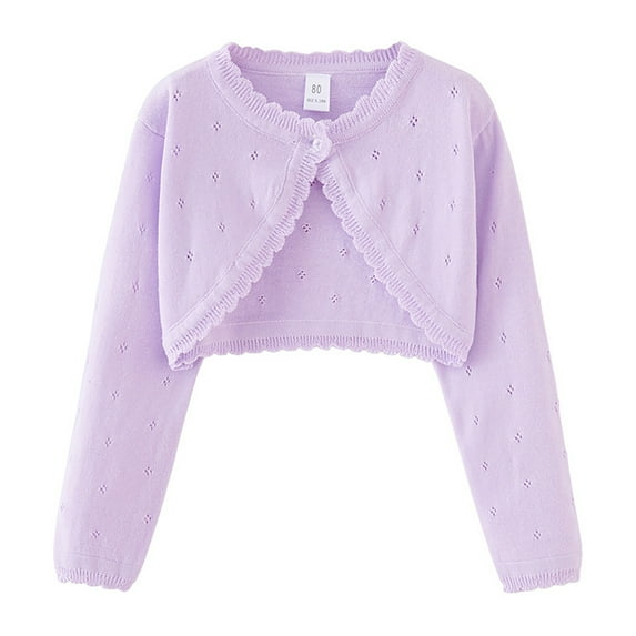 Ruyang Kids Girls Hollow Knitted Cardigan Sweaters Baby Plain One Button Long Sleeve Shawl Cute Warm Ruffle Trim Jacket