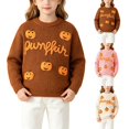 thumbnail image 1 of Ruyang Kids Girls Knit Sweater Pumpkin Letter Print Crew Neck Sweatshirt Toddler Long Sleeve Pullover Fall Halloween Tops, 1 of 9