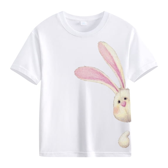 Ruyang Kids Girls Short Sleeve Graphic T Shirt Crew Neck Bunny Printed Tee Shirts Easter Cute Tops Summer School Casual T-shirt
