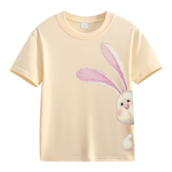 Ruyang Kids Girls Short Sleeve Graphic T Shirt Crew Neck Bunny Printed Tee Shirts Easter Cute Tops Summer School Casual T-shirt