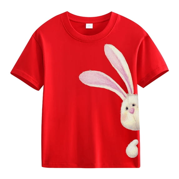 Ruyang Kids Girls Short Sleeve Graphic T Shirt Crew Neck Bunny Printed Tee Shirts Easter Cute Tops Summer School Casual T-shirt