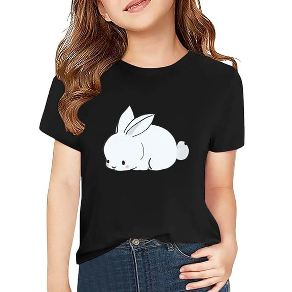 Ruyang Kids Girls Short Sleeve T-Shirt Toddler Basic Crewneck Tees Solid Cotton Tee Printed Shirt Teens Casual Summer Tops