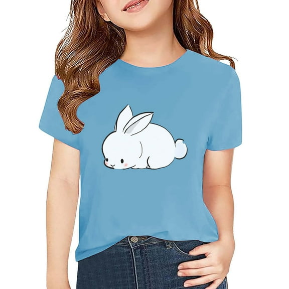 Ruyang Kids Girls Short Sleeve T-Shirt Toddler Basic Crewneck Tees Solid Cotton Tee Printed Shirt Teens Casual Summer Tops