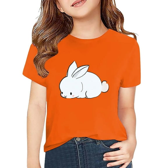 Ruyang Kids Girls Short Sleeve T-Shirt Toddler Basic Crewneck Tees Solid Cotton Tee Printed Shirt Teens Casual Summer Tops