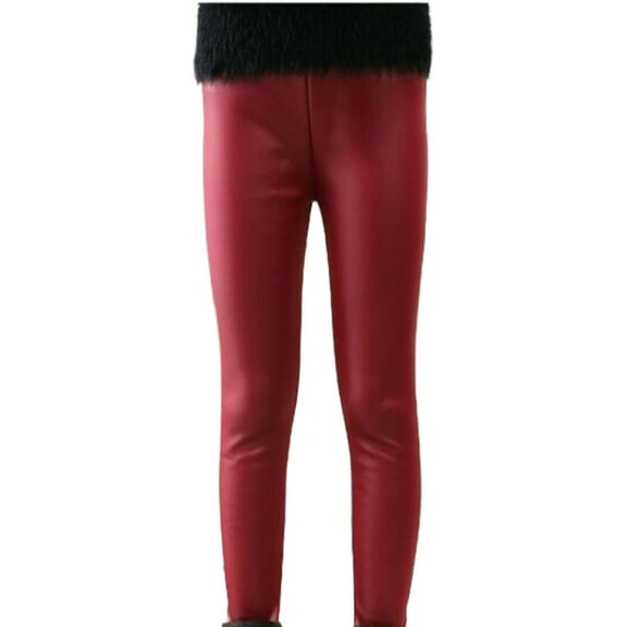 Ruyang Kids Girls Stretchy Faux Leather Leggings Slim Pants Fashion High Waist Tight Pants Thick Warm Pencil Pants Winter