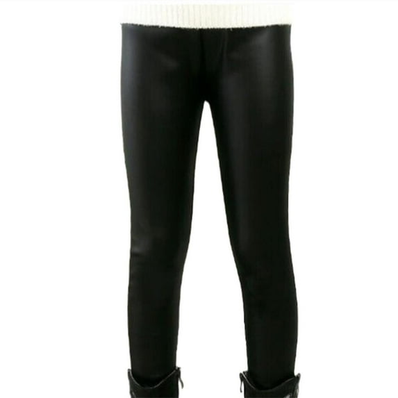 Ruyang Kids Girls Stretchy Faux Leather Leggings Slim Pants Fashion High Waist Tight Pants Thick Warm Pencil Pants Winter