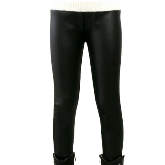 Ruyang Kids Girls Stretchy Faux Leather Leggings Slim Pants Fashion High Waist Tight Pants Thick Warm Pencil Pants Winter
