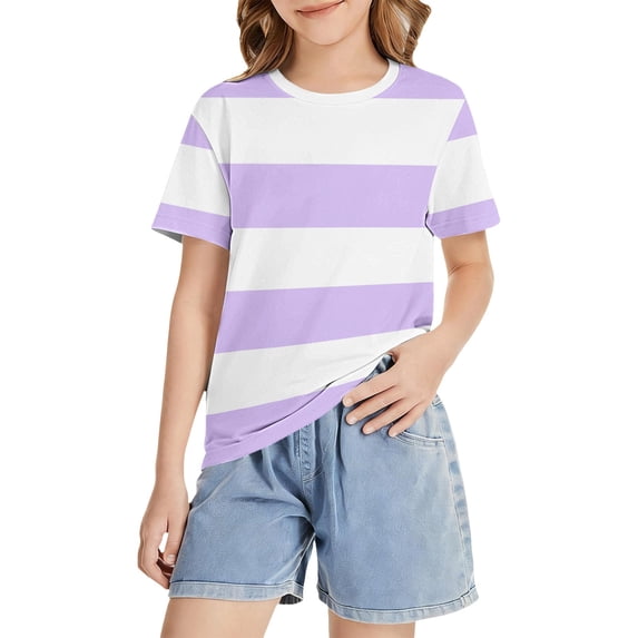 Ruyang Kids Girls Striped T Shirts Round Neck Loose Fit Short Sleeve Summer Casual Lightweight Outdoor Athletic Tee Tops