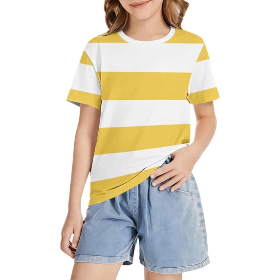 Ruyang Kids Girls Striped T Shirts Round Neck Loose Fit Short Sleeve Summer Casual Lightweight Outdoor Athletic Tee Tops