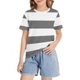 thumbnail image 1 of Ruyang Kids Girls Striped T Shirts Round Neck Loose Fit Short Sleeve Summer Casual Lightweight Outdoor Athletic Tee Tops, 1 of 7
