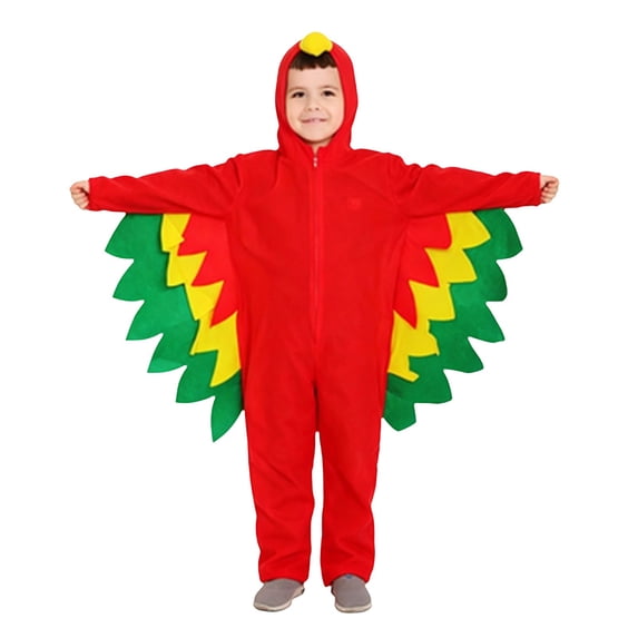 Ruyang Kids Hooded Parrot Bird Jumpsuit Boys Colorful Large Wing Zip Up Jumpsuit Holiday Theme Party Outfit for Halloween and Daily Wear