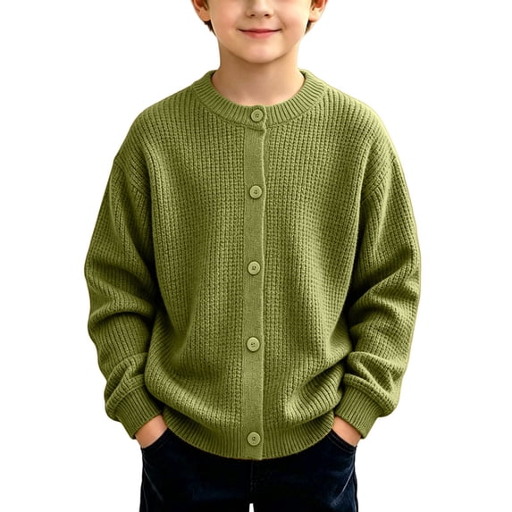 Ruyang Kids Knit Cardigan for Boys Girls Teen Long Sleeve Knitted Sweater Jacket Toddler Cute Crew Neck Button Outerwear