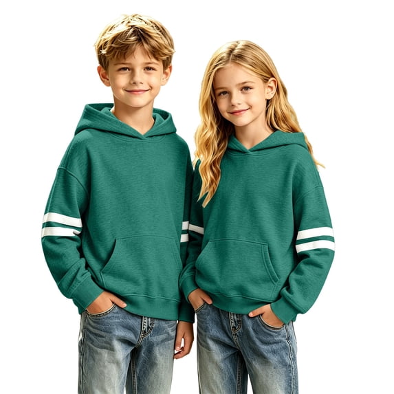 Ruyang Kids Long Sleeve Hooded Sweatshirt Striped Sleeve Pullover Hoodies Oversized Loose Kangaroo Pocket Sweatshirt for Girls