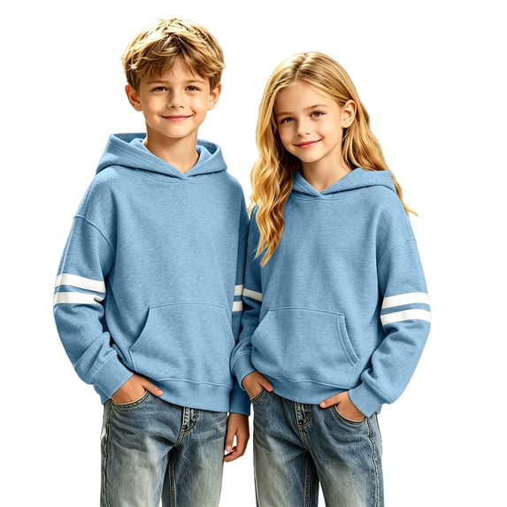 Ruyang Kids Long Sleeve Hooded Sweatshirt Striped Sleeve Pullover Hoodies Oversized Loose Kangaroo Pocket Sweatshirt for Girls
