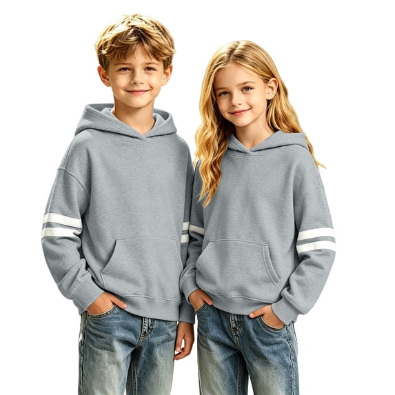 Ruyang Kids Long Sleeve Hooded Sweatshirt Striped Sleeve Pullover Hoodies Oversized Loose Kangaroo Pocket Sweatshirt for Girls