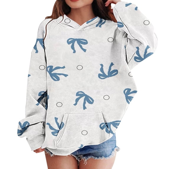 Ruyang Kids Long Sleeve Hoodie Cute Colorful Bow Print Pullover Casual Loose Tops Fall Winter Back to School Clothes for Girls