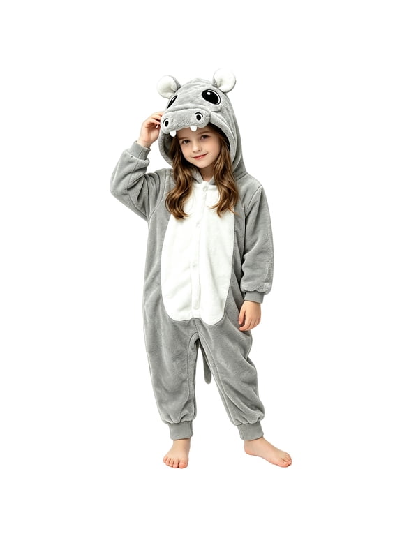 Kids Onesie Plush Fuzzy Funny Animal Jumpsuits Boys Girls Fleece Warm One Piece Halloween Dress Up Clothes