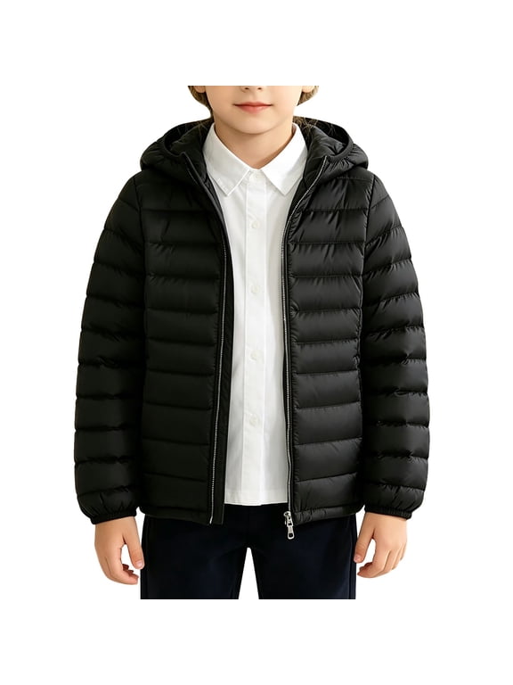 Kids Packable Hooded Puffer Jackets Lightweight Solid Zip Up Coat Windproof Water-Resistant Outerwear Outdoor Back to School Daily Wear