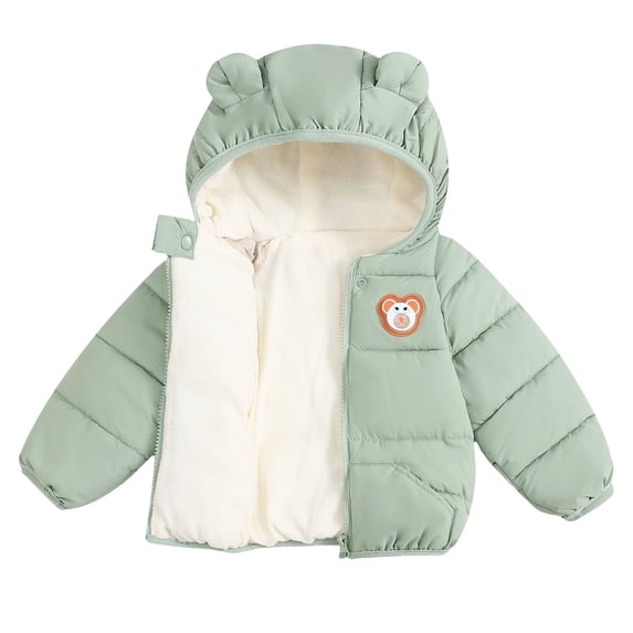 Ruyang Kids Padded Puffer Jacket Cute Bear Hooded Cotton Lined Coat Autumn Winter Warm Zip Up Quilted Down Outerwear