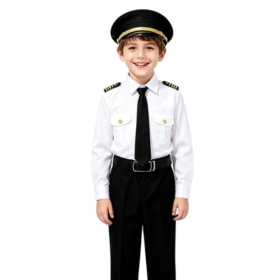 Ruyang Kids Pilot Clothes Long Sleeve Shirt Tie Belt Pants and Hat Boys Halloween Career Day Role Play Dress Up 3-14 Years