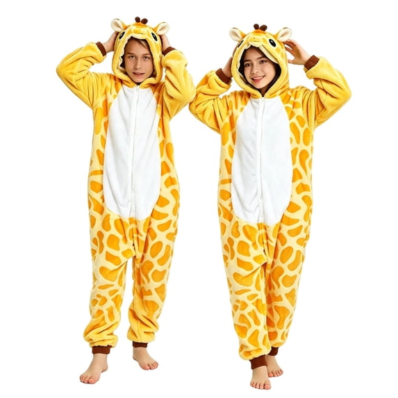 Ruyang Kids Plush Giraffe Hooded Jumpsuit Cute Animal Long Sleeve Onesie with Animal Horn Toddler Boys Girls Fall Warm Loungewear