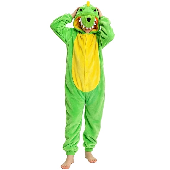 Ruyang Kids Plush Hooded Jumpsuit Dinosaur Long Sleeve Jumpsuit Plush Dress Up Wear Fall Winter Clothes for Boys Girls