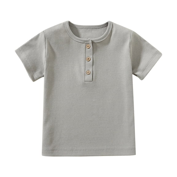 Ruyang Kids Short Sleeve V Neck Shirts with Buttons Solid Summer Loose Fit Dress Shirts Tops Boys Girls School Tees Outfits
