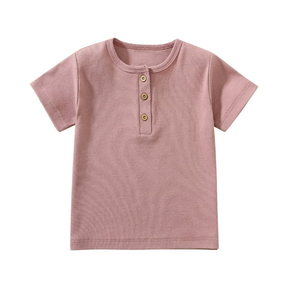 Ruyang Kids Short Sleeve V Neck Shirts with Buttons Solid Summer Loose Fit Dress Shirts Tops Boys Girls School Tees Outfits