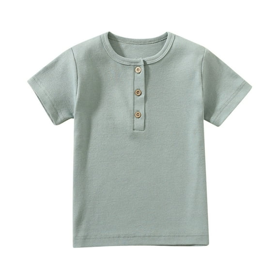 Ruyang Kids Short Sleeve V Neck Shirts with Buttons Solid Summer Loose Fit Dress Shirts Tops Boys Girls School Tees Outfits
