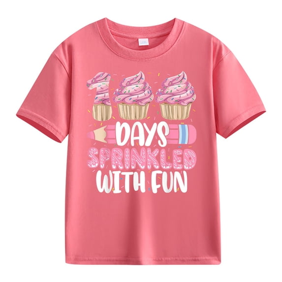 Ruyang Kids Toddler Little Boys Girls 100 Days of School T-Shirt with Ice 𝐂ream Print School Celebration Student Shirt
