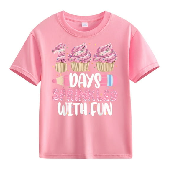 Ruyang Kids Toddler Little Boys Girls 100 Days of School T-Shirt with Ice 𝐂ream Print School Celebration Student Shirt
