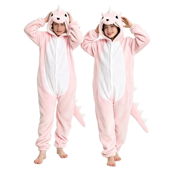 Ruyang Kids Unicorn Dinosaur Hooded Jumpsuit Button Down Long Sleeve Plush Jumpsuits Boys Girls Animal Dress Up Clothes