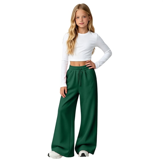 Ruyang Kids Wide Leg Sweatpants Elastic Waist Drawstring Jogger Trousers Loose Fit Fall Lounge Sweat Pants for Girls