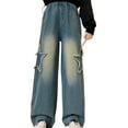thumbnail image 1 of Ruyang Kids Wide Leg Wash Cargo Jeans Elastic Waist Distressed Star Ripped All Seasons 𝐘2K Hip Hop Fashion Denim Pants, 1 of 8