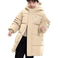 thumbnail image 1 of Ruyang Kids Winter Puffer Coat Boys Girls Padded Warm Puffy Long Parka Coat Zip Up Button Hooded Down Quilted Outwear, 1 of 9