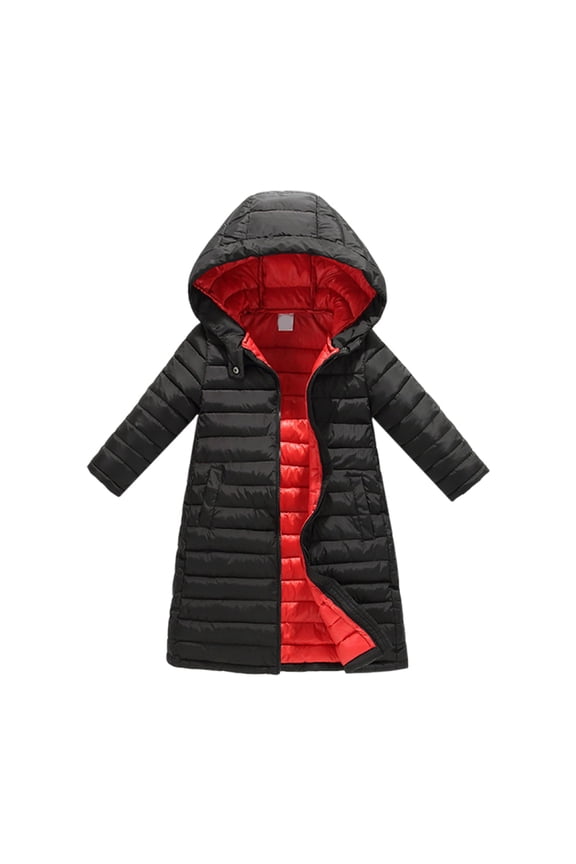 Kids Winter Reversible Parka Coat Boys Girls Long Quilted Puffer Jacket Lightweight Padded Warm Hooded Down Outwear