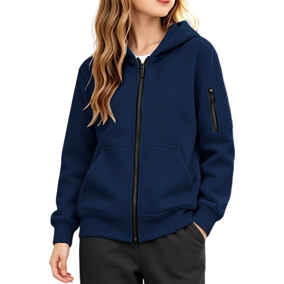 Ruyang Kids Zip Up Hooded Sweatshirt Solid Long Sleeve Sweatshirt Jacket Pockets Loose Coat Fall Warm Outerwear for Boys Girls
