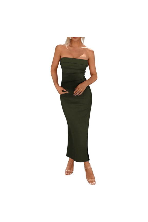 Ladies Plus Size Dress Women's Summer Dress 2024 Strapless Side Slit Pretending To Be A One Shoulder Slim Fit Skirt