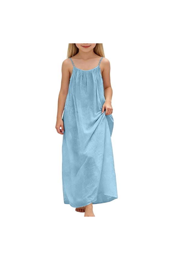 Linen Dresses for Girls Backless Long Summer Boho Dress Sleeveless Trendy 2026 Toddler Baby Vacation Casual Flowy Sundresses