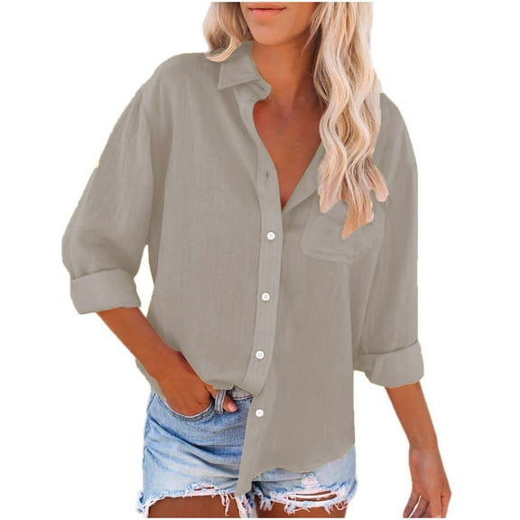 Ruyang Linen Shirts For Women With Pockets Long Sleeve Button Down Shirt Blouse Loose Fit Vacation Beach Work Tops Clothes Pants Camouflage Women